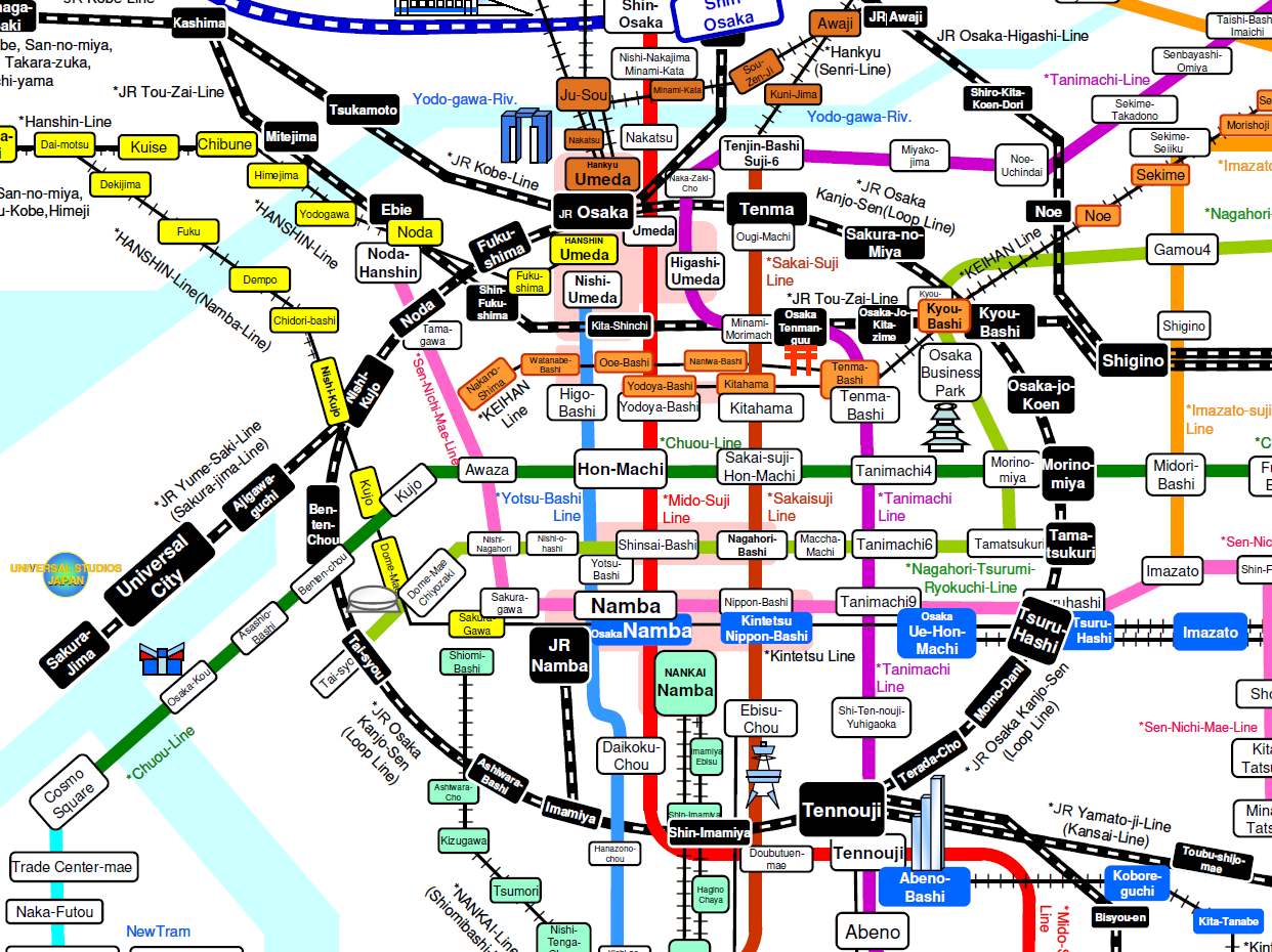 Franje kalender Afleiding OSAKA's TRAIN MAP - Rail Way Map in Osaka, JAPAN (subway, JR, and Private  line) and HOTELs.